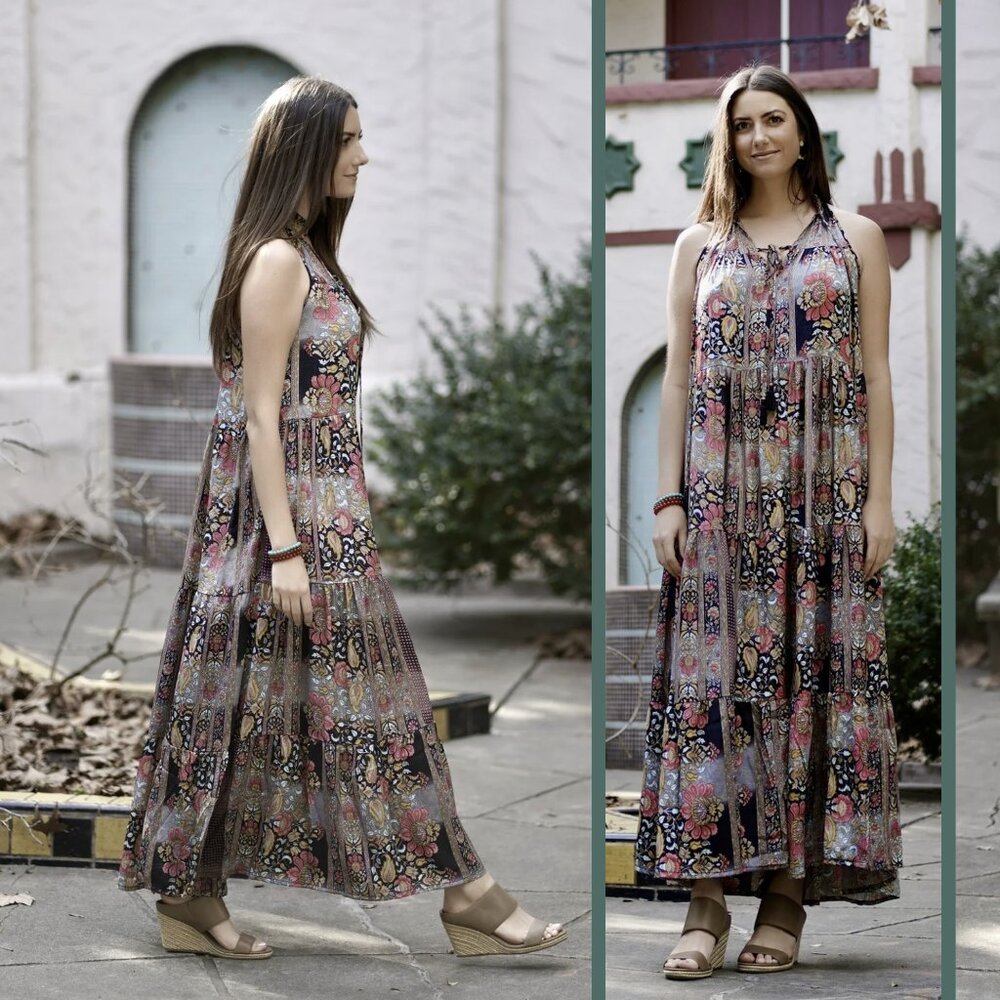 DOLMAL Seville Bohemian Ruffle Tiered Maxi Dress Sz S/M